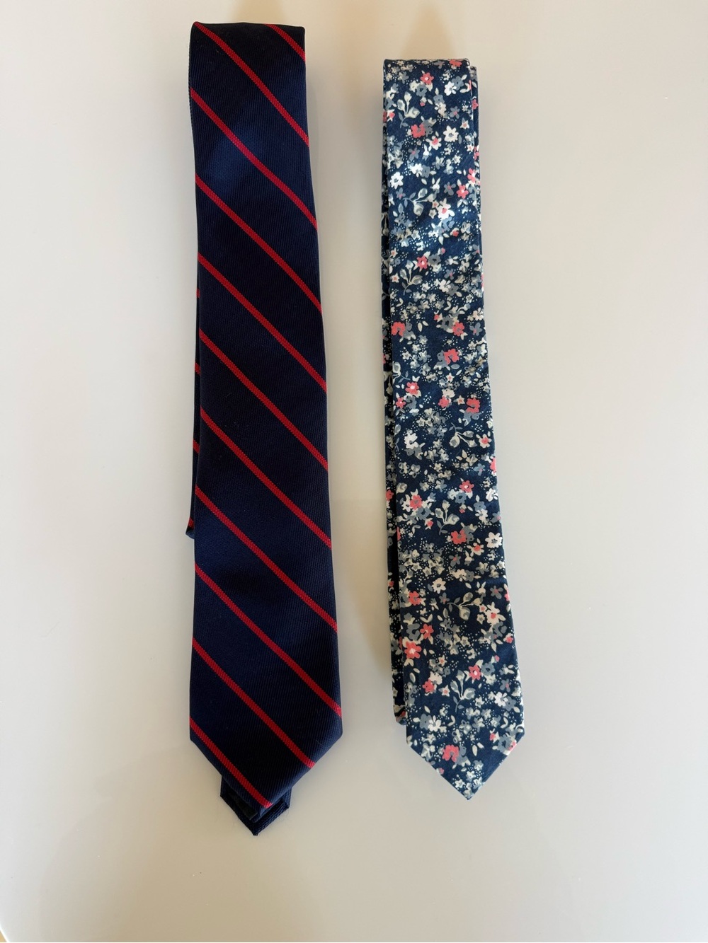 Men's Tie Set - Navy with Red Stripe and Navy Floral